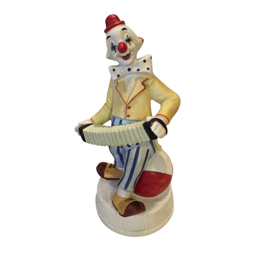 Vtg Sankyo Japan Musical Clown "Send In The Clowns" Porcelain, Accordian‎